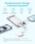Anker Zolo 10K 35W Power Bank, 10000mAh Portable Fast Charger, Dual Built-In USB-C Cables, 4-Device Charging, USB-C & USB-A Ports , Compact | Black - Image 6