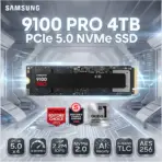 SAMSUNG SSD 9100 PRO 4TB PCIe 5.0 NVMe Gen5 M.2 2280 Internal SSD – Up To 14,800MB/s Read, 13,400MB/s Write, 2.2M IOPS, AI & Gaming Workstation SSD | MZ-VAP4T0BW