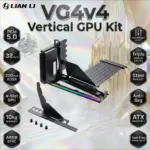 Lian Li VG4v4 4-Slot Vertical GPU Kit, PCIe 5.0 x16 200mm Riser Cable, Adjustable GPU Angles & Heights, 5V ARGB Sync, Anti-Sag Support, ATX Compatible | VG4-5-V4X ~ BLACK