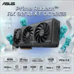 ASUS Prime Radeon RX 9070 XT OC Edition 16GB GDDR6 Gaming Graphics Card, PCIe 5.0, Triple Axial-Tech Fans, 3030MHz Boost, 4096 Stream Processors, HDMI 2.1b, DisplayPort 2.1a | BLACK  PRIME-RX9070XT-O16G