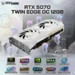 ZOTAC GAMING RTX 5070 Twin Edge OC White Edition, 12GB GDDR7, 6144 CUDA Cores, 2542 MHz Boost , Blackwell GPU, DLSS 4, PCIe 5.0, IceStorm 2.0 Cooling, Dual 90mm Fans, SFF Compact | ZT-B50700Q-10P