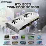 ZOTAC GAMING RTX 5070 Twin Edge OC White Edition, 12GB GDDR7, 6144 CUDA Cores, 2542 MHz Boost , Blackwell GPU, DLSS 4, PCIe 5.0, IceStorm 2.0 Cooling, Dual 90mm Fans, SFF Compact | ZT-B50700Q-10P