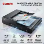 Canon imageFORMULA DR-F120 Flatbed Document Scanner With 50-Sheet ADF , Duplex USB 2.0 Scanner , 20PPM , 600DPI , CaptureOnTouch Software , Home & Office