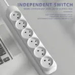 6-Way Schuko Power Strip 16A / 3500W With 1.5M Cable , 220–250VAC , Overload Protection , 6 AC Grounded Sockets Extension Cable | WHITE - Image 3