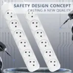 6-Way Schuko Power Strip 16A / 3500W With 1.5M Cable , 220–250VAC , Overload Protection , 6 AC Grounded Sockets Extension Cable | WHITE - Image 4