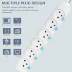 6-Way Schuko Power Strip 16A / 3500W With 1.5M Cable , 220–250VAC , Overload Protection , 6 AC Grounded Sockets Extension Cable | WHITE - Image 5