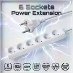 6-Way Schuko Power Strip 16A / 3500W With 1.5M Cable , 220–250VAC , Overload Protection , 6 AC Grounded Sockets Extension Cable | WHITE