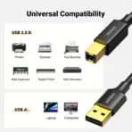 UGREEN USB Printer Cable 5 Meters ,USB 2.0 Type A To Type B Printer Cable, 480Mbps Gold-Plated, High-Speed Printer Cord Compatible with Printers & Scanners, Piano, Dac, and More - Image 3