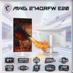 MSI MAG 274QRFW E20 27-Inch WQHD Rapid IPS Gaming Monitor, 200Hz, 0.5ms, HDR 400, G-SYNC Compatible, AI Vision, HDMI 2.0b, DP 1.4a, Console Mode, VRR, Adjustable Stand | WHITE
