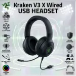 Razer Kraken V3 X Wired USB Gaming Headset, TriForce 40mm Drivers, HyperClear Cardioid Retractable Mic, 7.1 Surround, Chroma RGB, USB-A | Black