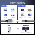 UGREEN 8K Micro HDMI To HDMI Cable 2-meters, HDMI 2.1 48Gbps, 8K@60Hz, 4K@240Hz, HDR eARC Dolby Atmos , Braided Aluminum Shell , Ultra High Speed | HD164 15517 - Image 7