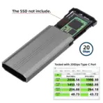 Type-C  10Gbps Aluminum Enclosure  Chipset For M-Key M.2 NGFF NVMe SATA SSDs 2280/2260/2242mm – Auto PCIe/SATA Mode Switch, USB A To C Cable Included | GREY  - Image 3