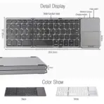 B033 Mini Foldable Wireless Bluetooth Keyboard With Built-In Touchpad – 64 Keys, Triple-Folding, Rechargeable, Compatible With Android, Windows, iOS |  GREY - Image 6