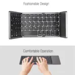 B033 Mini Foldable Wireless Bluetooth Keyboard With Built-In Touchpad – 64 Keys, Triple-Folding, Rechargeable, Compatible With Android, Windows, iOS |  GREY - Image 2
