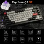 Keychron Q1 HE QMK Wireless Custom 75% Layout Metal RGB Keyboard with Hall Effect Gateron Double-rail Magnetic Nebula Switches ; 1000 Hz 2.4 GHz Mode or Bluetooth 5.1 for up to 3 Device Connectivity , 0.2 mm to 3.8 mm Adjustable Actuation Points ; Dynamic Rapid Trigger ; Four Actions Per Key ; OSA Profile PBT Keycaps ; Windows and macOS | CARBON BLACK Q1H-M1
