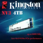 Kingston NV3 4TB PCIe 4.0 NVMe SSD M.2 2280 Interface Internal Solid State Drive, 3D NAND , Blazing Speed up tp 6000 MBs , Gen 4x4 NVMe PCIe Performance | SNV3S/4000G