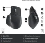 Logitech MX Master 3S for Business Wireless Mouse – MagSpeed Scrolling, Ergo, 8K DPI, Track on Glass, Quiet Clicks, USB-C, Logi Bolt & Bluetooth, For Windows-macOS-Linux6-Chrome OS- iOS®-Android | Graphite   - Image 2