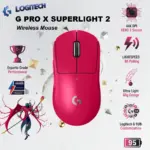 Logitech G PRO X SUPERLIGHT 2 Wireless Gaming Mouse With HERO 2 Sensor Up To 44,000 DPI, LIGHTSPEED 8K Polling, LIGHTFORCE Hybrid Switches, 95-Hour Battery, 60g Ultra-Light Design | PINK ~ 1 Month Warranty