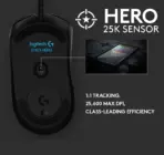 Logitech G403 Hero 25K Gaming Mouse -  Lightsync RGB - Lightweight 87G - Braided Cable - 25,600 DPI - 6 Programmable Buttons - Rubber Side Grips - Black - Image 2