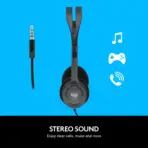 Logitech H110 Stereo Headset With 180° Rotating Noise-Reducing Microphone, Dual 3.5mm Jacks, Lightweight Adjustable Headband, Stereo Sound | Dark Grey - Image 2