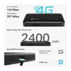 TP-Link M7005 4G LTE Mobile Wi-Fi Router With Wi-Fi 6 2.4GHz Up To 287Mbps | 150Mbps Download 50Mbps Upload | 2400mAh Battery | Side SIM Access | Connect 10 Devices - Image 6
