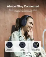 Belkin SoundForm Surround Bluetooth Over-Ear Headphones, Noise Cancelling Headphones, Wireless with 60H Playtime and Soft Ear Cups , for iPhone, Galaxy, iPad | Navy Blue ~ AUD009HQBL - Image 5