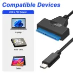 USB-C To SATA Adapter Cable For 2.5-Inch HDD & SSD – USB 3.1 Type-C With UASP Support, 6Gbps Transfer Speed, Plug-And-Play, LED Indicators, No Power Needed – Black - Image 6