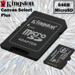 Kingston Canvas Select Plus 64GB MicroSD Card microSDXC Gen3 With A1 App Performance, Class 10 UHS-I Speed, Up To 100MB/s Read, V10 Video Rating, Android Compatible, Durable , Including SD Adapter