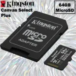 Kingston Canvas Select Plus 64GB MicroSD Card microSDXC Gen3 With A1 App Performance, Class 10 UHS-I Speed, Up To 100MB/s Read, V10 Video Rating, Android Compatible, Durable , Including SD Adapter