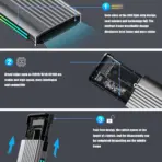 M.2 NVMe SATA SSD Enclosure Adapter Aluminum, 10Gbps USB 3.2 Gen 2 to NVMe SATA M-Key/(B+M) Key, Tool-Free Case w/ UASP, TRIM, Heat Sink, LED, Up to 8TB, 2242/2260/2280 | Silver Grey - Image 9
