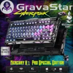 GravaStar Mercury K1 Pro Cyberpunk Special Edition 75% Tri-Mode Mechanical Keyboard With FR4 Plate,  x Kailh Speedy Mint Linear Switches , Dual RGB Zones, 8000mAh Battery, PBT Keycaps, Aluminum Alloy Exoskeleton 