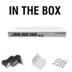 MikroTic CRS326-24G-2S+RM 24-Port Gigabit Switch with 2 SFP+ Ports, Dual Boot (RouterOS/SwOS), ARM CPU, 512MB RAM, Passive Cooling, VLAN & MAC Filtering, 10-30V Power Input, CE Certified, 24W Max Power Consumption
