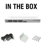 MikroTic CRS326-24G-2S+RM 24-Port Gigabit Switch with 2 SFP+ Ports, Dual Boot (RouterOS/SwOS), ARM CPU, 512MB RAM, Passive Cooling, VLAN & MAC Filtering, 10-30V Power Input, CE Certified, 24W Max Power Consumption