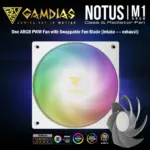 Gamdias Notus M1-1201 WH ARGB 120mm PWM Fan With 400-1600 RPM, 57.56 CFM Airflow, Hydraulic Bearing, Reverse Blade Swappable Option (intake ↔ exhaust), Low Noise 25dBA, And Motherboard ARGB Sync | WHITE 