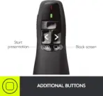Logitech R400 Wireless Red Laser Presentation Remote With Red Laser Pointer, One-Touch Slideshow Controls, Plug-and-play 2.4GHz USB Receiver, Bright 15m Range, Storable receiver and carrying case,  For Windows PC - Image 8