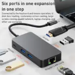6 in 1  USB Type-C to ( USB3.2 + Gigabit Lan Internet + HDTV/HDMI 4K 60Hz ) HUB Adapter & Charging -  BYL-2308 (Dark Gray)