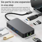 6 in 1  USB Type-C to ( USB3.2 + Gigabit Lan Internet + HDTV/HDMI 4K 60Hz ) HUB Adapter & Charging -  BYL-2308 (Dark Gray)