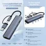 5-in-2 Adapter Converter USB 3.0/USB C HUB to ( RJ45 Gigabit Ethernet 3x USB 3.0 1, Type C ) , USB Docking Station Compact Multiport , BYL-2208TU - Image 2
