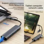 5-in-2 Adapter Converter USB 3.0/USB C HUB to ( RJ45 Gigabit Ethernet 3x USB 3.0 1, Type C ) , USB Docking Station Compact Multiport , BYL-2208TU - Image 5