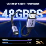 UGREEN 8K Micro HDMI To HDMI Cable 2-meters, HDMI 2.1 48Gbps, 8K@60Hz, 4K@240Hz, HDR eARC Dolby Atmos , Braided Aluminum Shell , Ultra High Speed | HD164 15517 - Image 3
