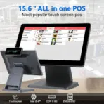 GSAN MOV T3 Retail ALL in One POS Terminal Machine for Business With Wi-Fi, Point of Sale Cash Register with Intel® Core i5 - 5ᵗʰ Gen , 8GB Memory, and 265GB SSD , 15.6″ Touch Screen +  LED8N 11 Digit Customer VFD Display  - 4 USB , VGA , Serial Com , RJ45 Ports – BLACK
