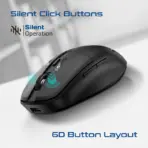 Promate Flixi Dual-Mode Wireless Mouse With Bluetooth 5.1 & 2.4GHz, 6-Button Ergonomic Design, Silent Clicks, Adjustable 800/1200/1600 DPI, 500mAh Rechargeable Battery | BLACK - Image 3