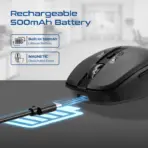 Promate Flixi Dual-Mode Wireless Mouse With Bluetooth 5.1 & 2.4GHz, 6-Button Ergonomic Design, Silent Clicks, Adjustable 800/1200/1600 DPI, 500mAh Rechargeable Battery | BLACK - Image 6