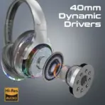 Promate TransTune Wireless ANC Headphones – Bluetooth 5.3, 40mm Drivers, RGB Lights, Active Noise Cancellation, 40H Playback, USB-C Charging, AUX Support, Hi-Fi Stereo Over-Ear Headset | SILVER - Image 4
