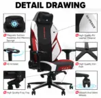 APEX SEAT "Ignition XL" Gaming Chair With 160KG Capacity, PU+Velvet+Suede Upholstery, Recline 90–141°, 4D Armrests, Magnetic Headrest, Class-4 Gas Lift, Frog Mechanism, Iron Base , ≤160KG Capacity| RACING BLACK RED WHITE - Image 15