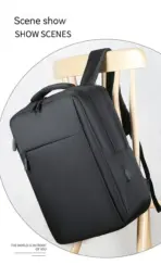 Business Slim Formal Laptop Backpack for up to 15.6 Inch - Durable Oxford Textile - USB Charging Port - Organized Compartments - Waterproof - Heavily Padded for Sensitive Electronics Impact Protection - BLACK - Image 10