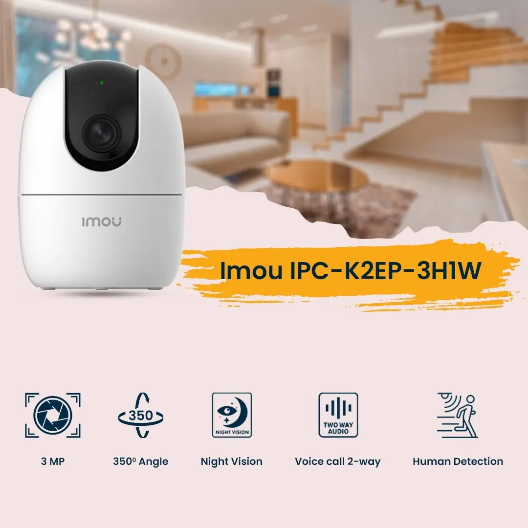 S4e445d33243a4b9fbf9ef142d9cd51c9k.webp IMOU Ranger 2 Indoor Smart Security Camera 3MP 2K QHD – Pan & Tilt 360° Coverage, Human Detection, Smart Tracking, Night Vision, Privacy Mode, Two-Way Audio, Cloud & SD Storage - Image 1