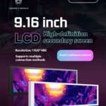 JUNGLE LEOPARD 9.16 Inch Secondary LCD Screen With 1920x480 Resolution USB 9Pin Or Type C Connection Custom Software Video Background Metal Case And System Sensor Monitoring | BLACK