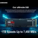 SAMSUNG 990 PRO SSD 1TB PCIe 4.0 M.2 2280 Internal Solid State Hard Drive, Seq. Read Speeds Up to 7,450 MB/s for High End Computing, Gaming, and Heavy Duty Workstations