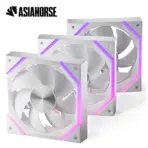 ASIAHORSE NYOTA ARGB 120mm Fan 3-Pack Forward White – PWM 800–2000RPM, 61.5 CFM Airflow, <29dBA Noise, Hydraulic Bearing, ARGB Sync, High-Performance Cooling